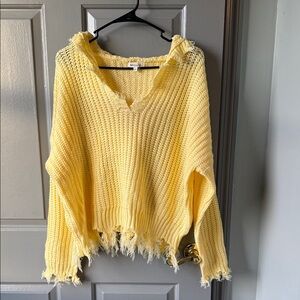 Miracle Pale Yellow Distressed V-Neck Knit Sweater